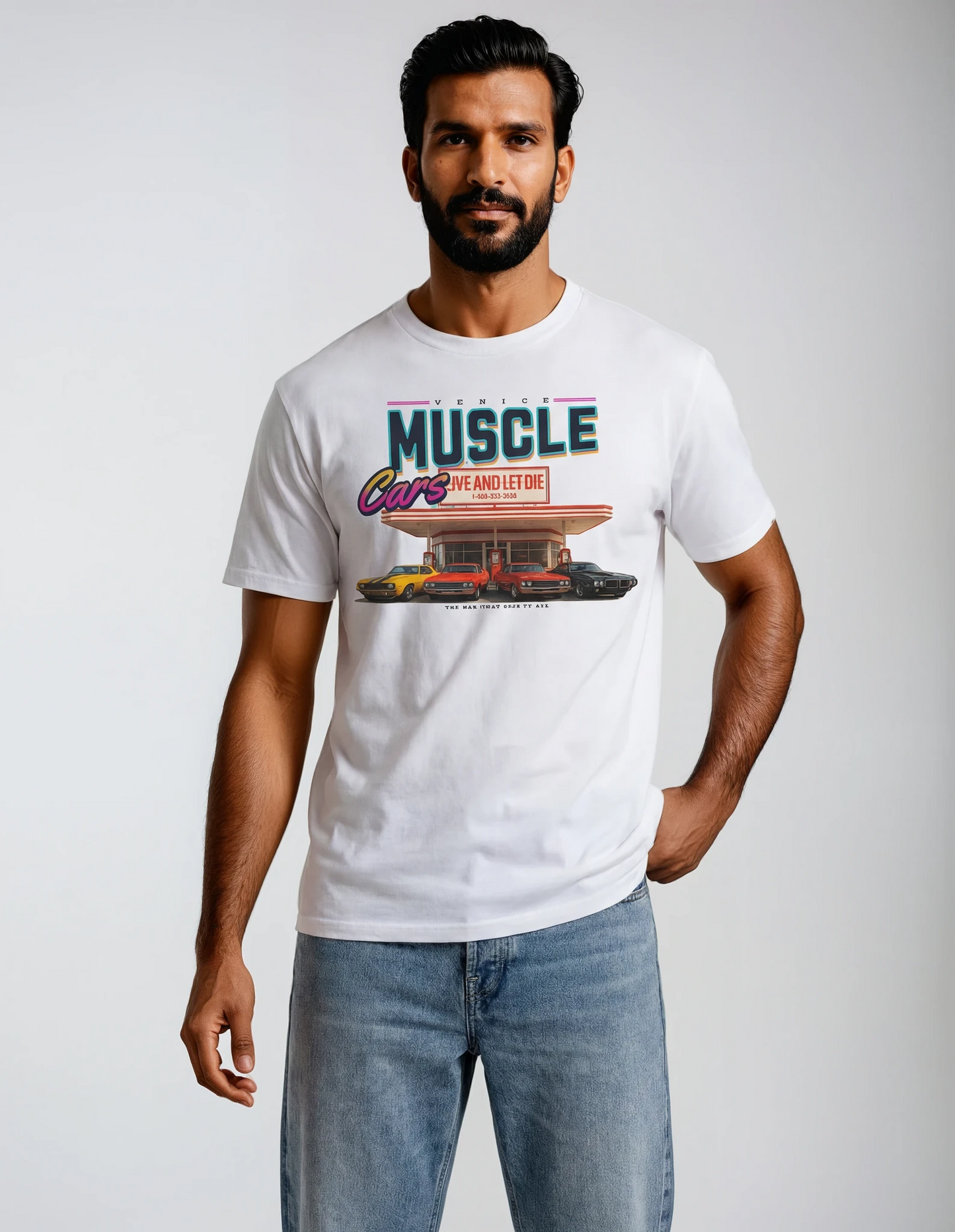 STDW MUSCLE – Venice Cars Oversize T‑Shirt White