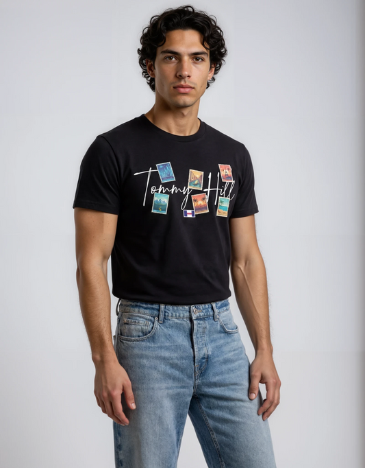 Playera Tommy Hill TH 39 Sellos Negra