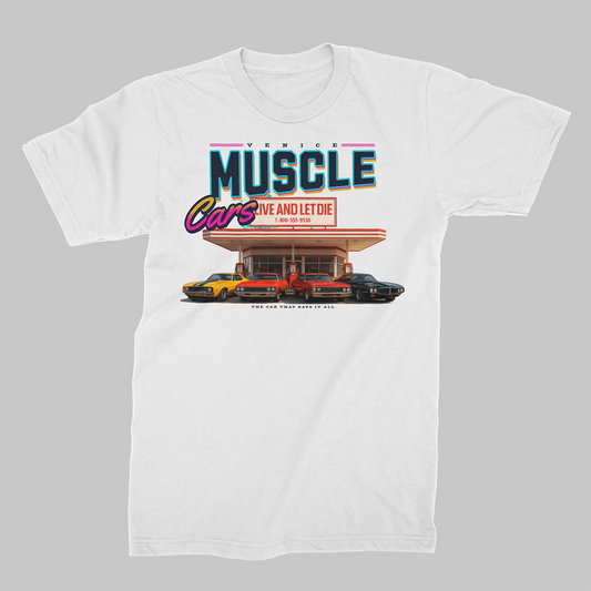 STDW MUSCLE – Venice Cars Oversize T‑Shirt White